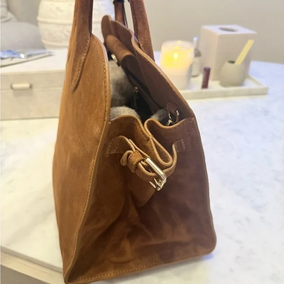VIRAL CLAUDIA FIRENZE COGNAC SUEDE LEATHER TOTE SATCHEL BAG NWT - Picture 6 of 16